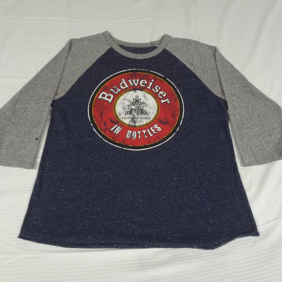BUDWEISER IN BOTTLES BEER GRAY BLUE MEDIUM 3/4 SLEEVE T-SHIRT L224 (SPOT C PICS) - Picture 1 of 6
